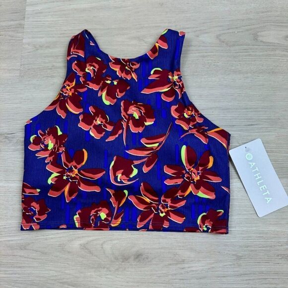 ATHLETA Conscious Crop Printed A-C Top Size XS Blue Floral Print - Picture 1 of 2